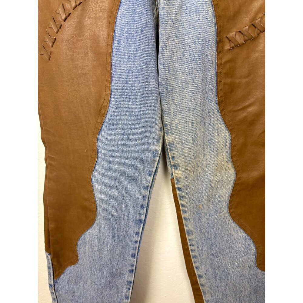 Vintage Traffic 5/6 High-Waisted Mom Denim Jeans With Vegan Leather Accents West - Picture 3 of 9